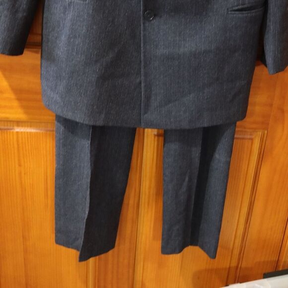 Vintage Wool Pinstripe Gray & Blue One Button Pant Suit Large - Picture 13 of 16